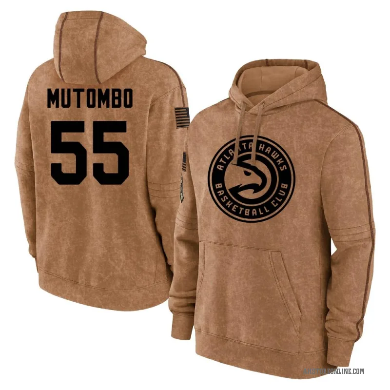 Dikembe Mutombo Men's Brown Atlanta Hawks 2023 Salute to Service Club Pullover Hoodie
