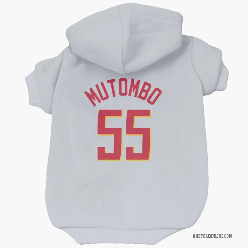 Dikembe Mutombo  White Atlanta Hawks   Cat & Dog Pet Hoodie