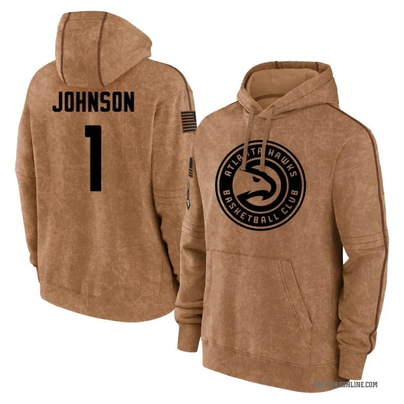 Jalen Johnson Men's Brown Atlanta Hawks 2023 Salute to Service Club Pullover Hoodie