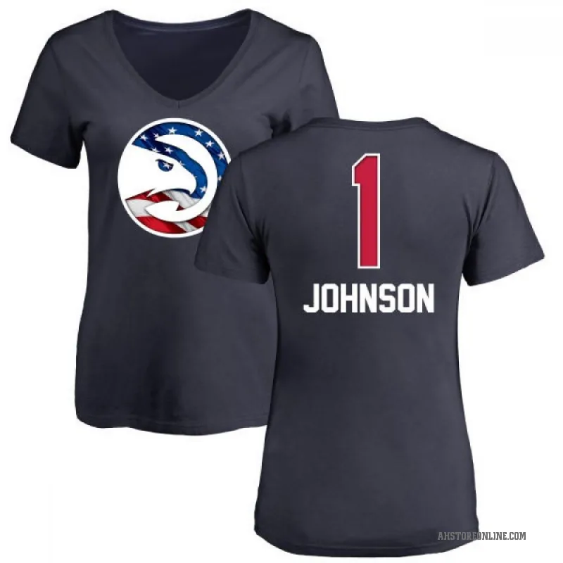 Jalen Johnson Women's Navy Atlanta Hawks Name and Number Banner Wave V-Neck T-Shirt
