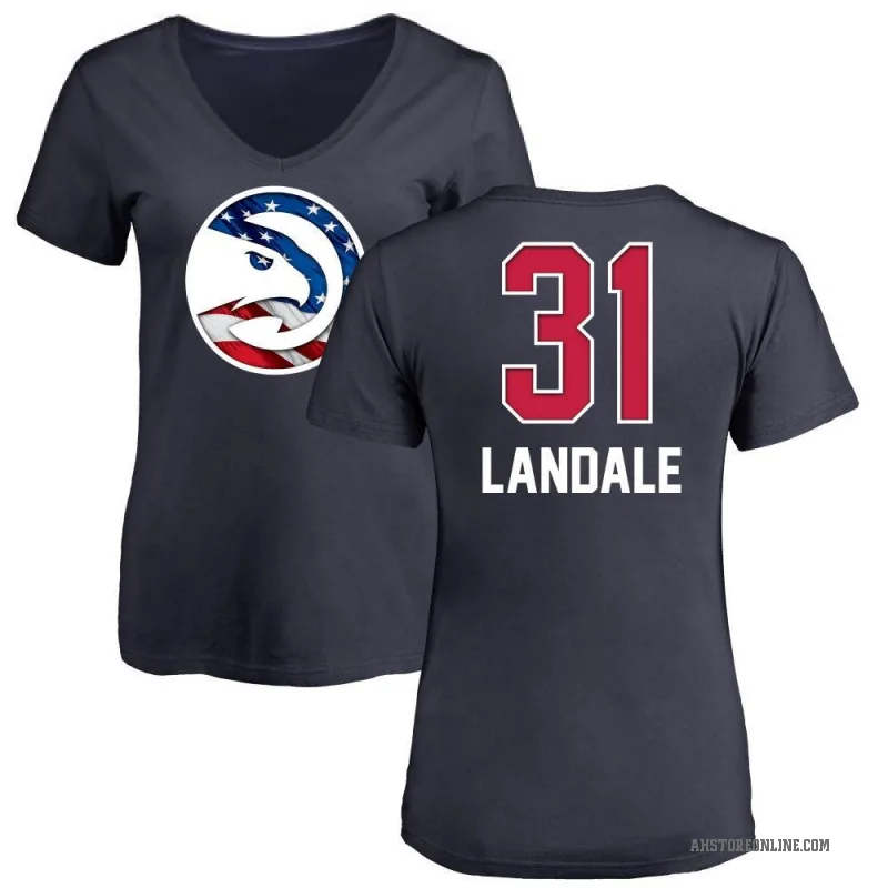 Jock Landale Women's Navy Atlanta Hawks Name and Number Banner Wave V-Neck T-Shirt