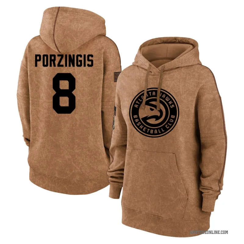 Kristaps Porzingis Women's Brown Atlanta Hawks 2023 Salute to Service Pullover Hoodie
