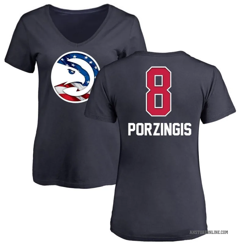 Kristaps Porzingis Women's Navy Atlanta Hawks Name and Number Banner Wave V-Neck T-Shirt