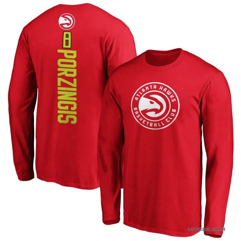 Kristaps Porzingis Youth Red Atlanta Hawks Backer Long Sleeve T-Shirt