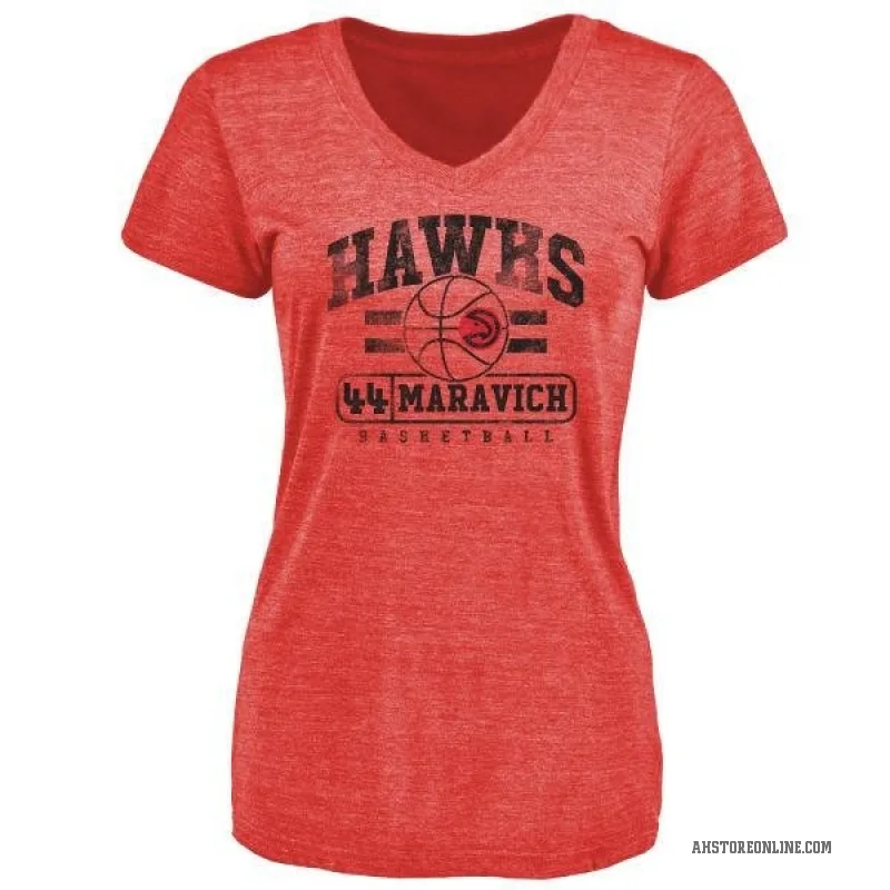 Pete Maravich Women's Red Atlanta Hawks Baseline T-Shirt