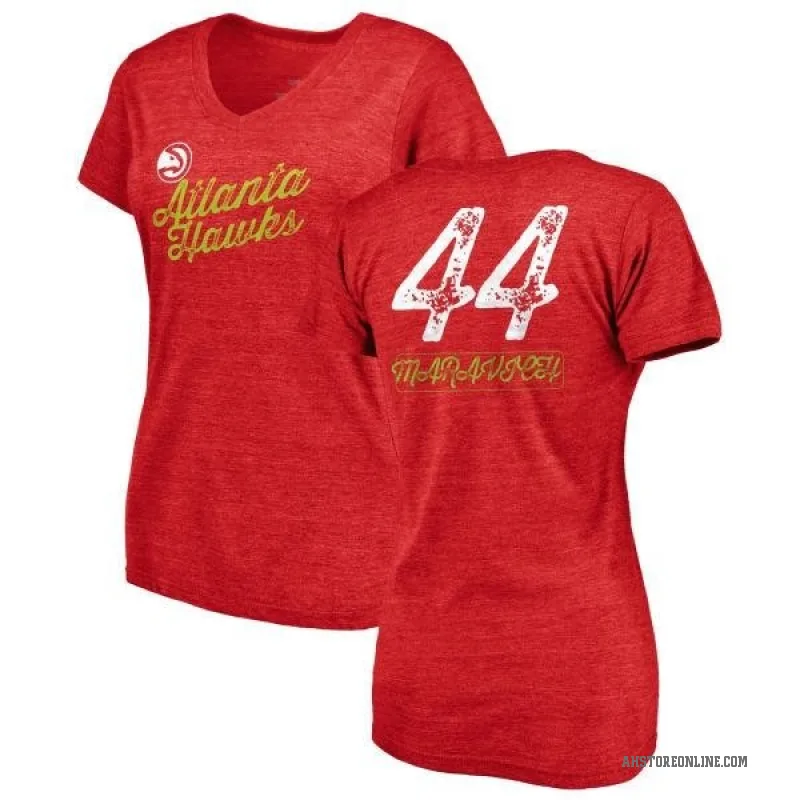 Pete Maravich Women's Red Atlanta Hawks Sideline V-Neck T-Shirt